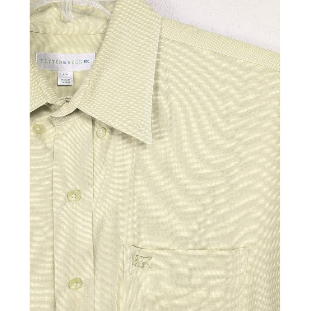 Cutter & Buck Button Down Shirt Mens L Pale Green Long Sleeve Cotton Logo Pocket